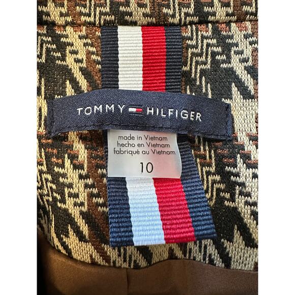 NWOT Tommy Hilfiger Women Brown Houndstooth Print Longline Blazer Jacket Coat 10 - Picture 12 of 15
